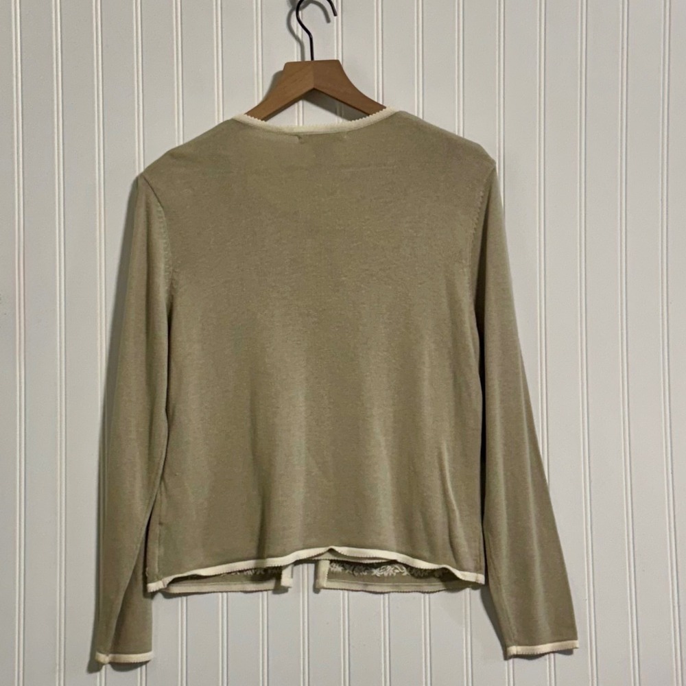 Claudia D. L Vintage 2000 Embroidered Beaded Cardigan Tan Khaki Academinc Boho View 4
